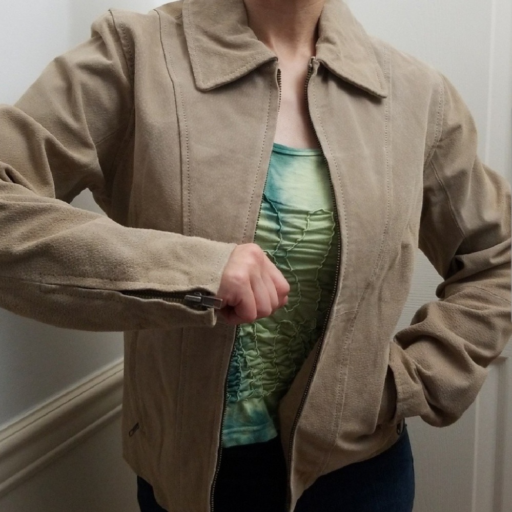 Wilson's Leather Suede Jacket, zipper cuffs, beige